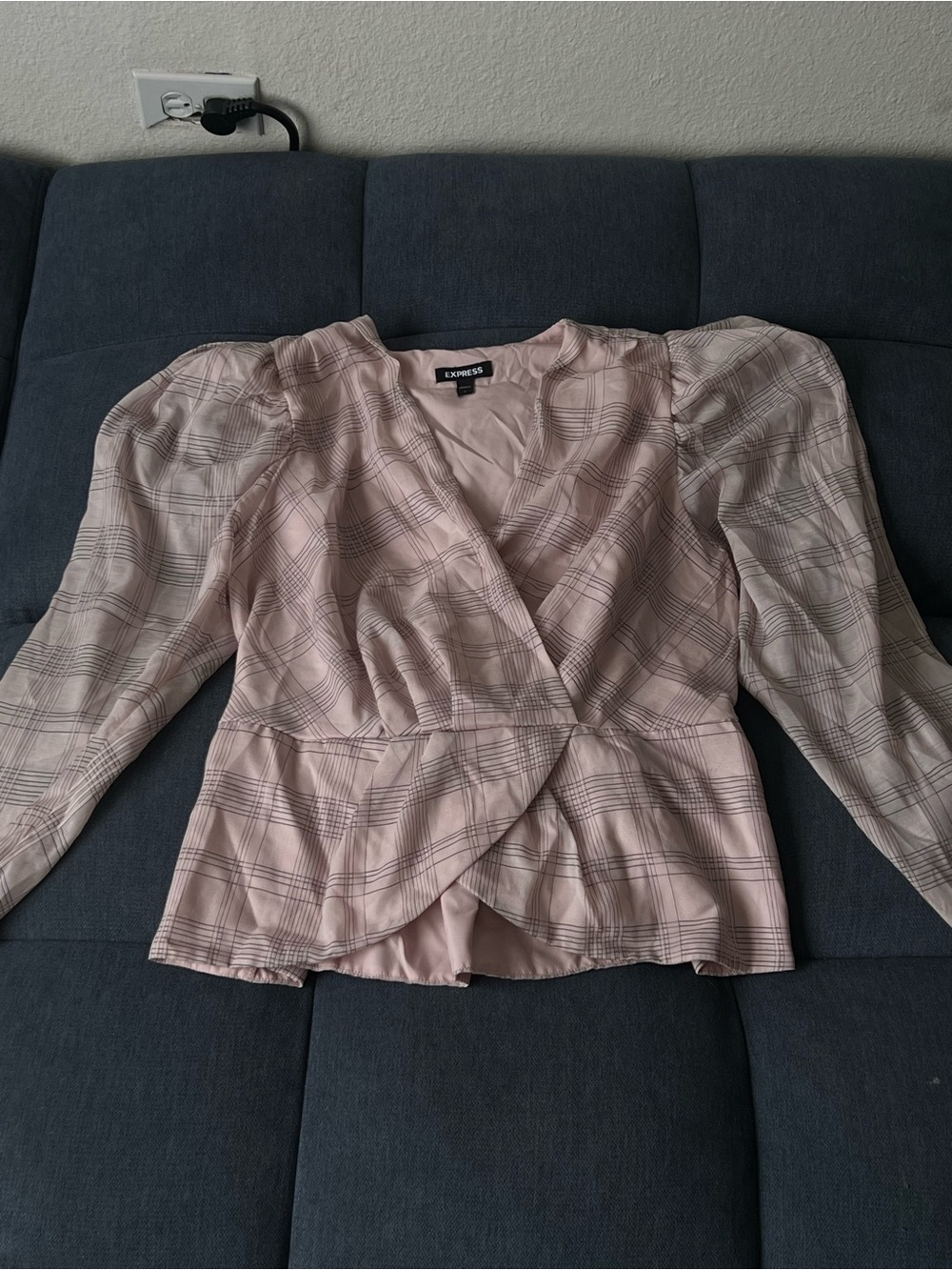 Express Pink Plaid Wrap-Front Blouse